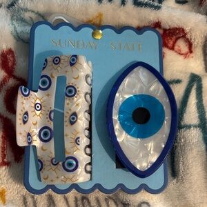 Evil Eye Hair Clip Set - Blue and Gold
